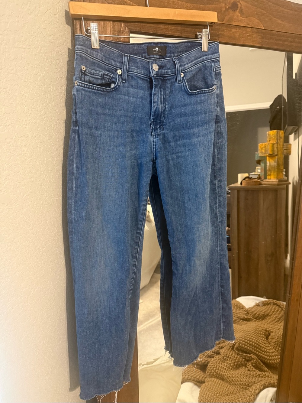7 For All Mankind Mid Blue Cropped Straight Jeans